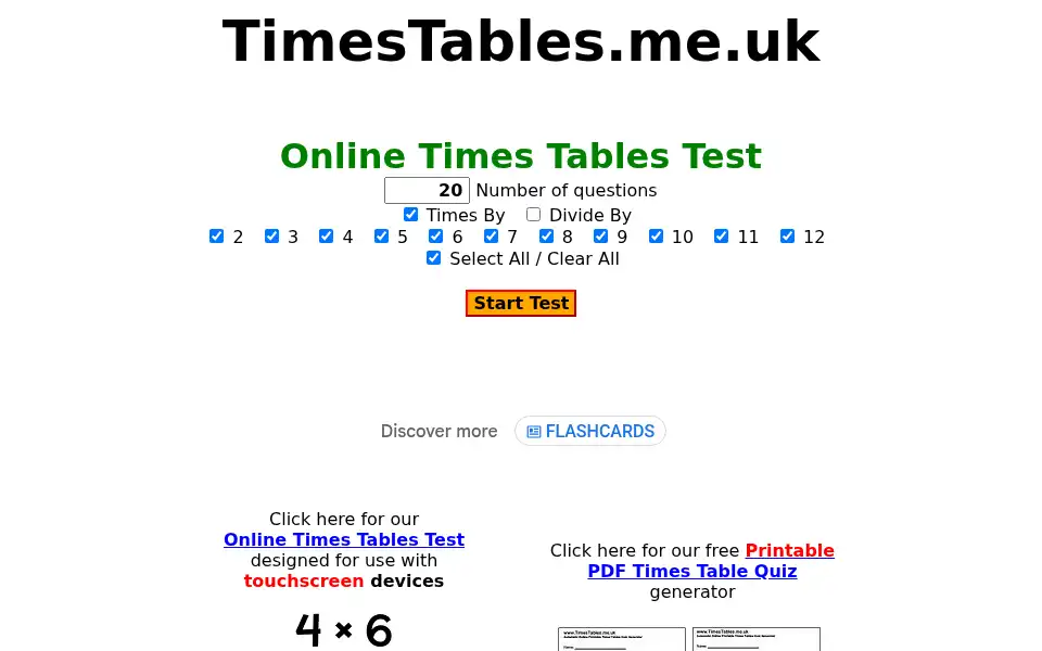 Screenshot of timestables.me.uk