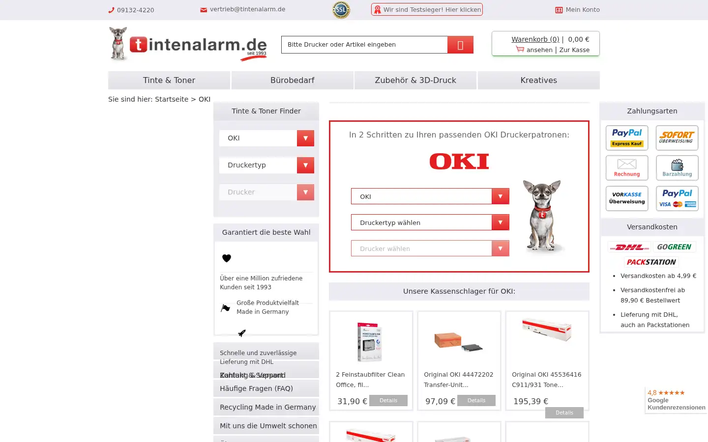 Screenshot of tintenalarm.de