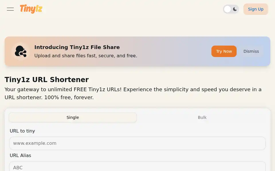 Screenshot of tiny1z.com