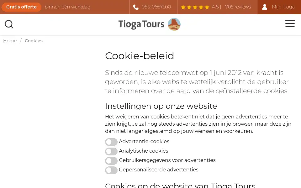 Screenshot of tiogatours.nl