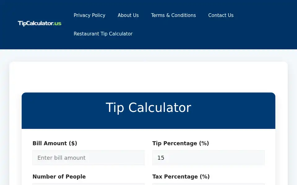 Screenshot of tip-calculator.us