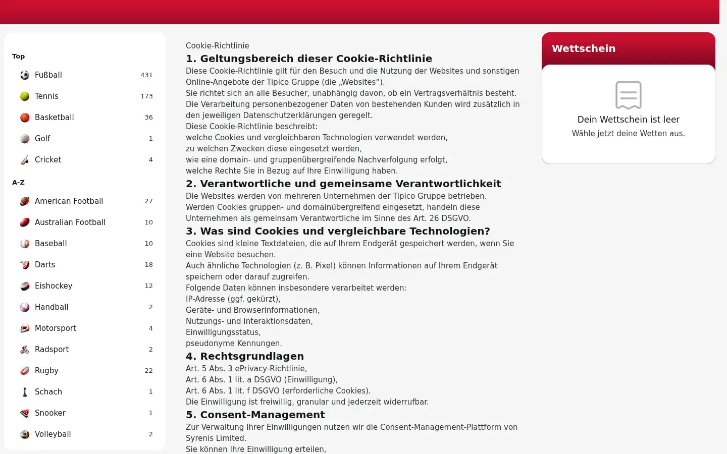 Screenshot of tipico.com