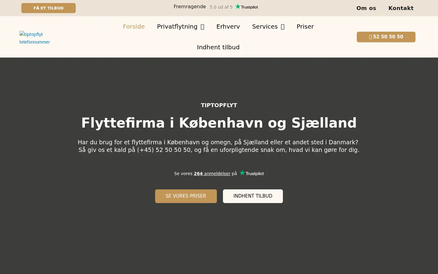 Screenshot of tiptopflyt.dk