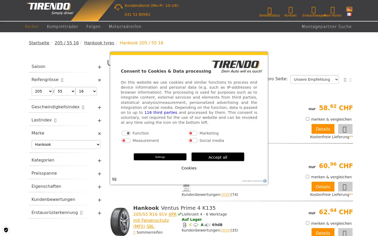 Screenshot of tirendo.ch