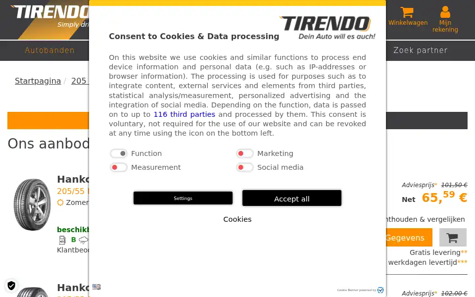 Screenshot of tirendo.nl
