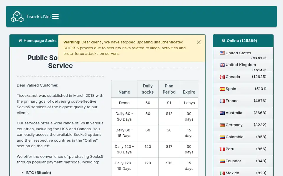 Screenshot of tisocks.net
