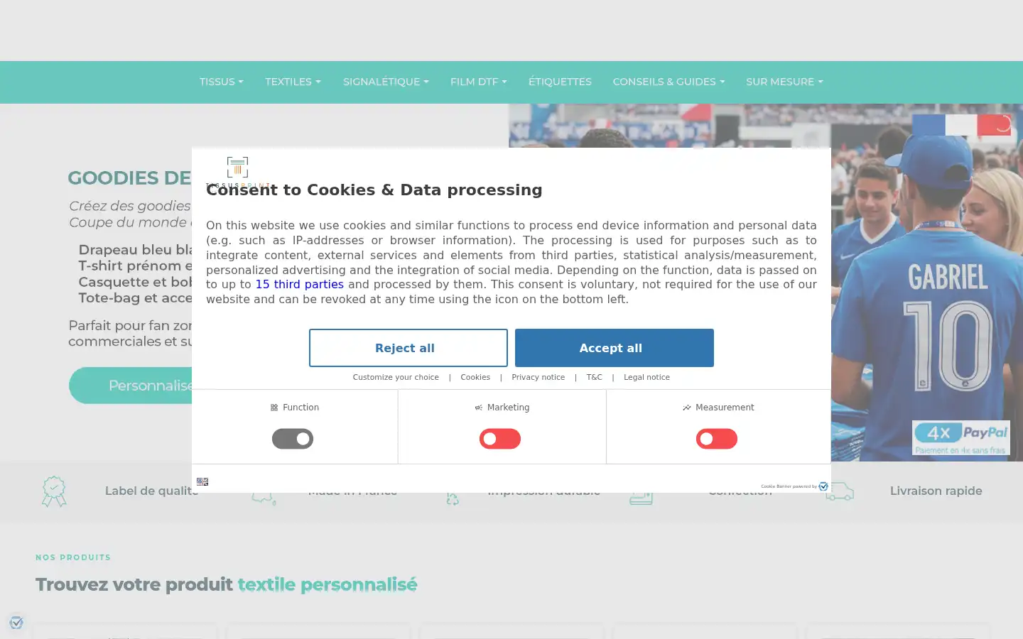 Screenshot of tissus-print.com
