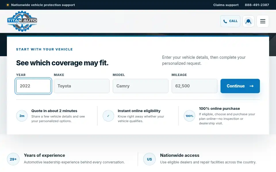Screenshot of titanautowarranty.com
