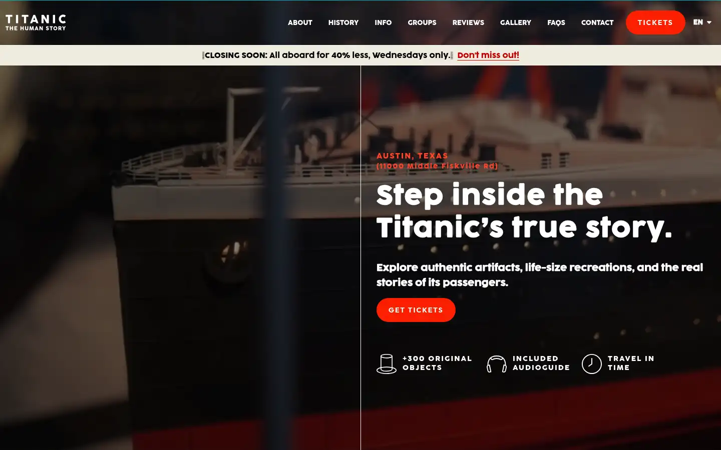 Screenshot of titanicexhibitionlondon.com