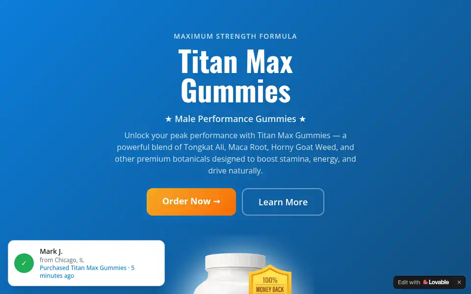 Screenshot of titanmaxgummies.lovable.app