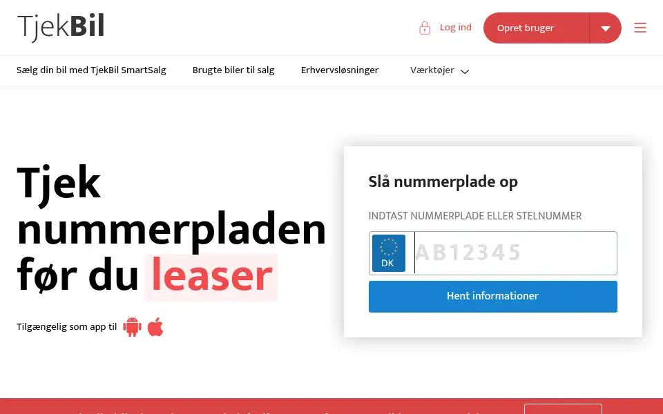 Screenshot of tjekbil.dk