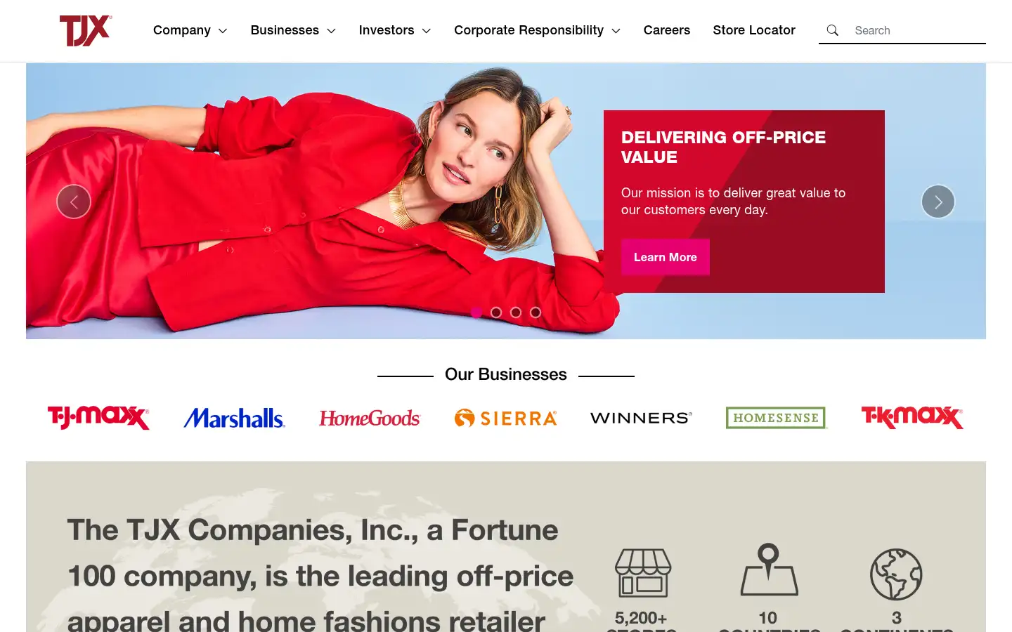 Screenshot of tjx.com