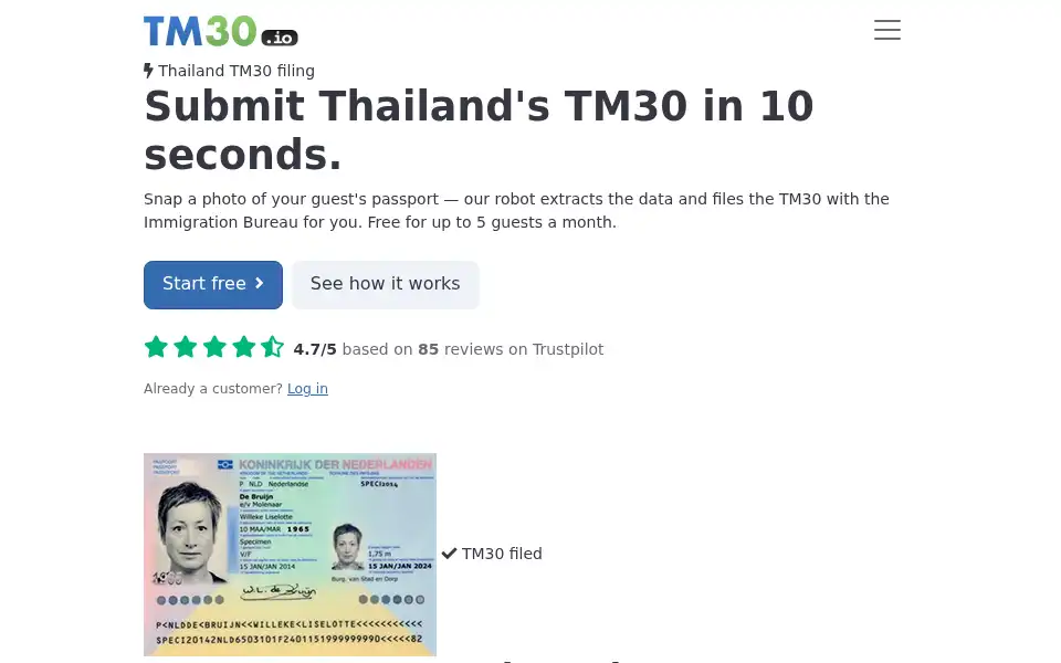 Screenshot of tm30.io