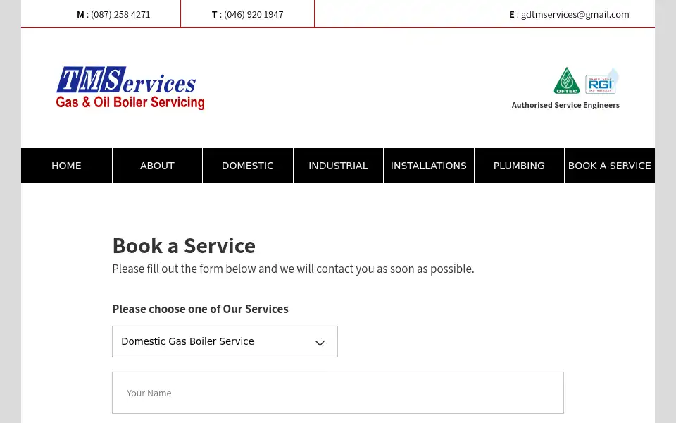 Screenshot of tmservicesboilers.ie