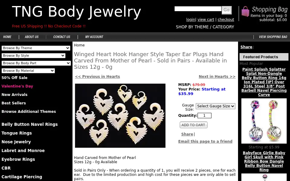 Screenshot of tngbodyjewelry.com