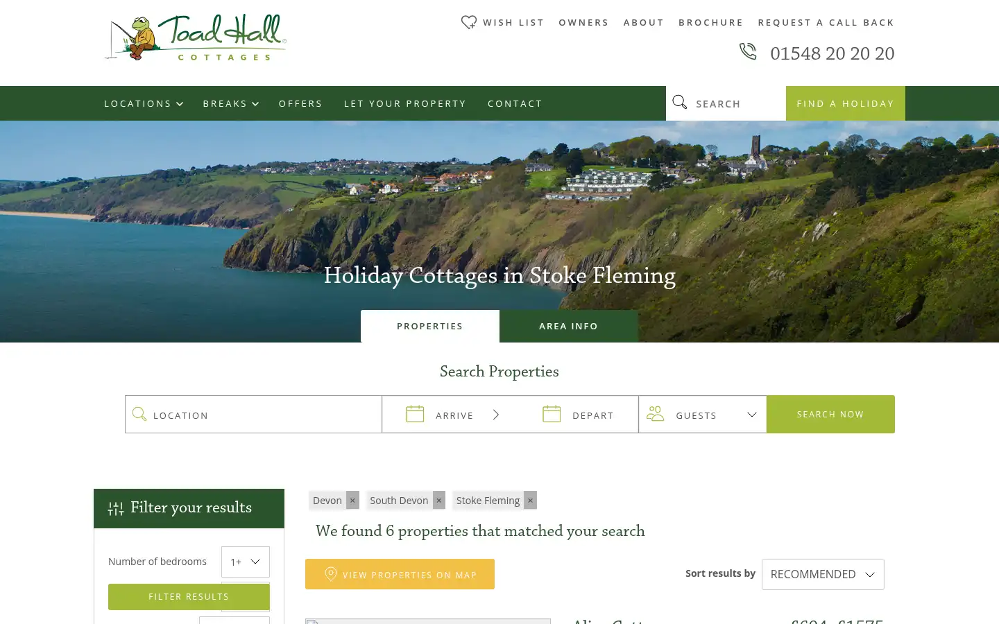 Screenshot of toadhallcottages.co.uk