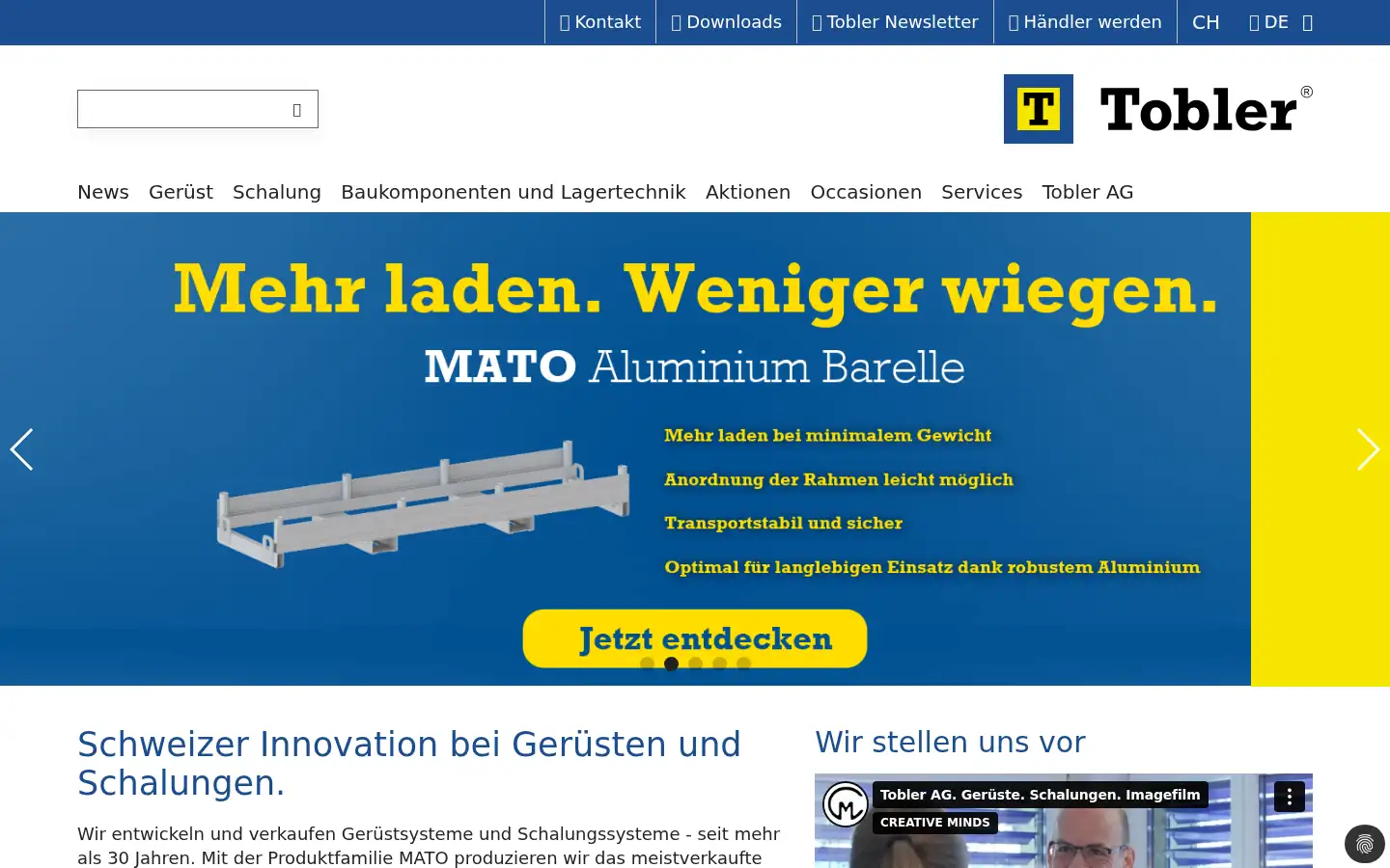 Screenshot of tobler-ag.com