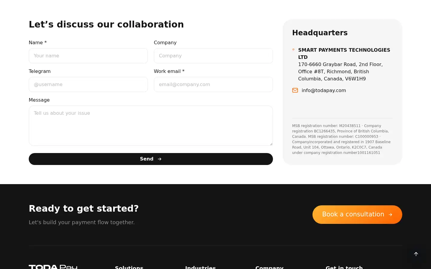Screenshot of todapay.com