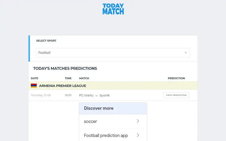 Screenshot of todaymatchprediction.com
