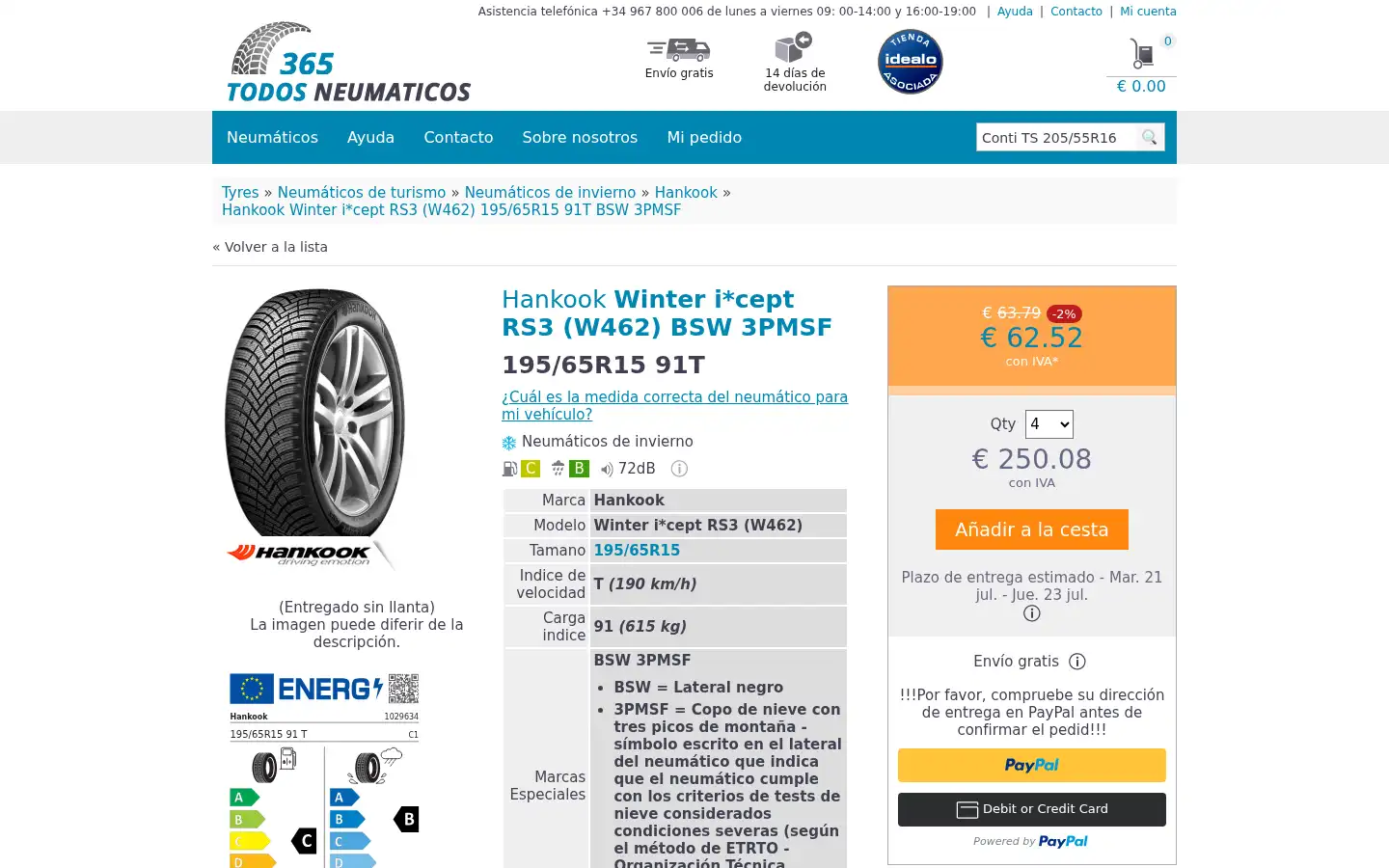 Screenshot of todosneumaticos365.es