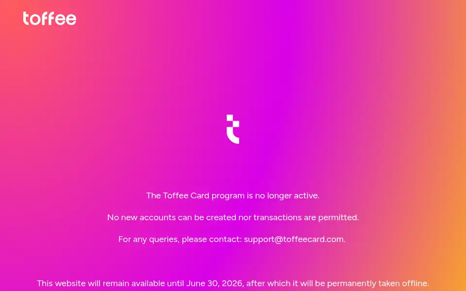 Screenshot of toffeecard.com