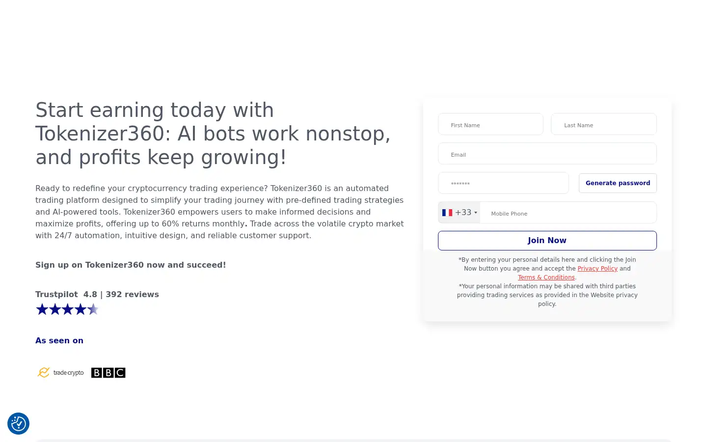 Screenshot of tokenizer360.com