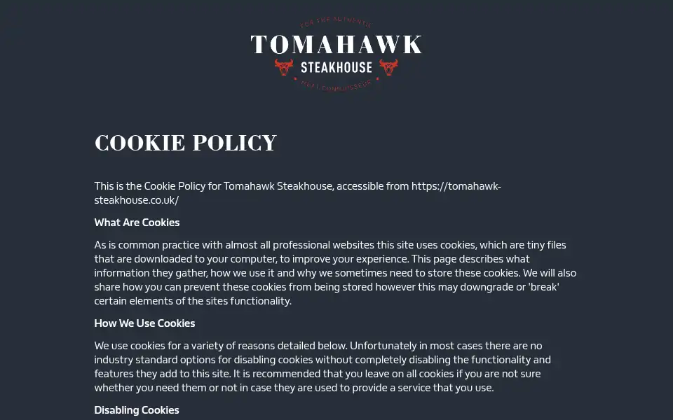 Screenshot of tomahawk-steakhouse.co.uk