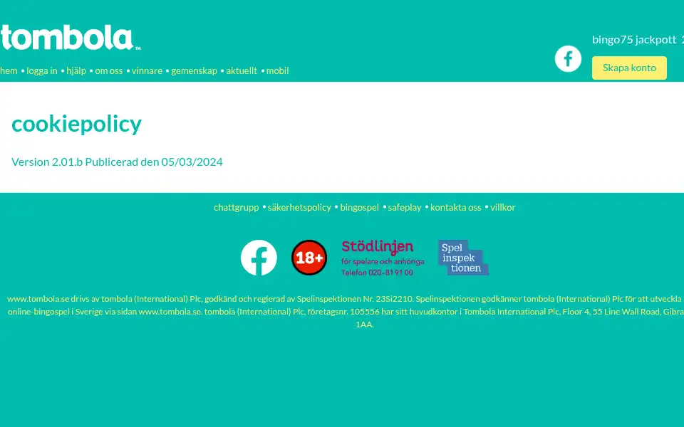 Screenshot of tombola.se