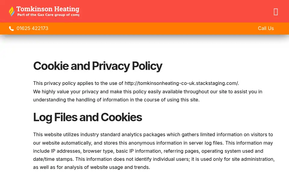 Screenshot of tomkinsonheating.co.uk