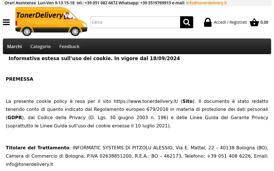 Screenshot of tonerdelivery.it