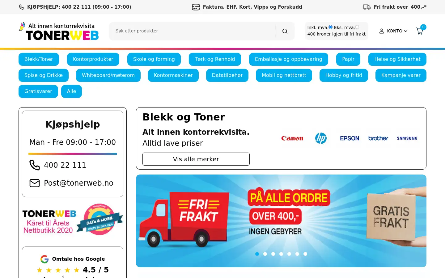 Screenshot of tonerweb.no