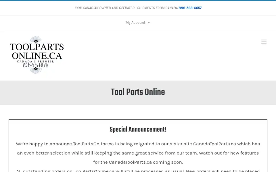 Screenshot of toolpartsonline.ca
