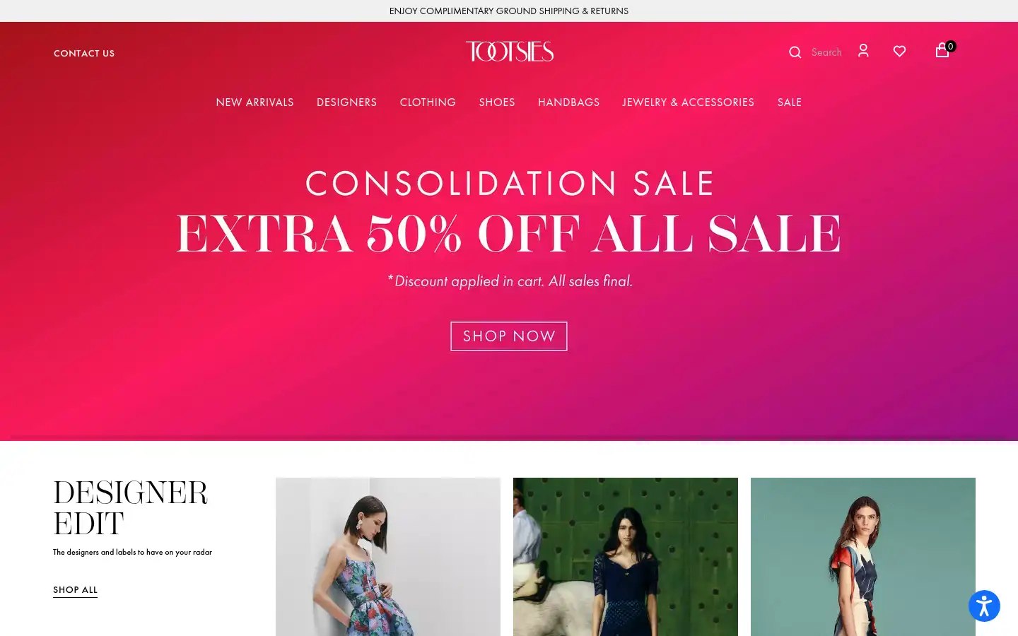 Screenshot of tootsies.com