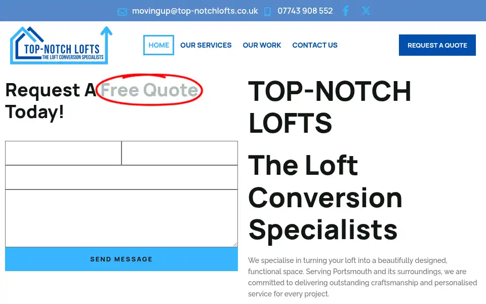 Screenshot of top-notchlofts.co.uk