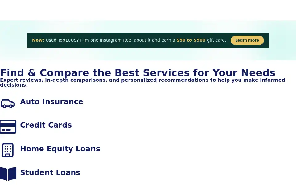 Screenshot of top10us.com