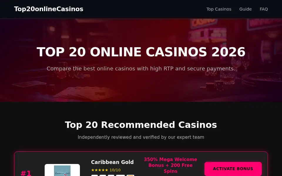 Screenshot of top20onlinecasinos.org