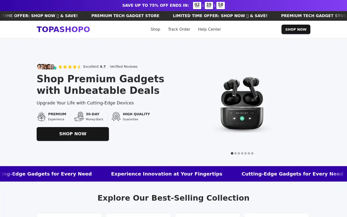 Screenshot of topashopo.com