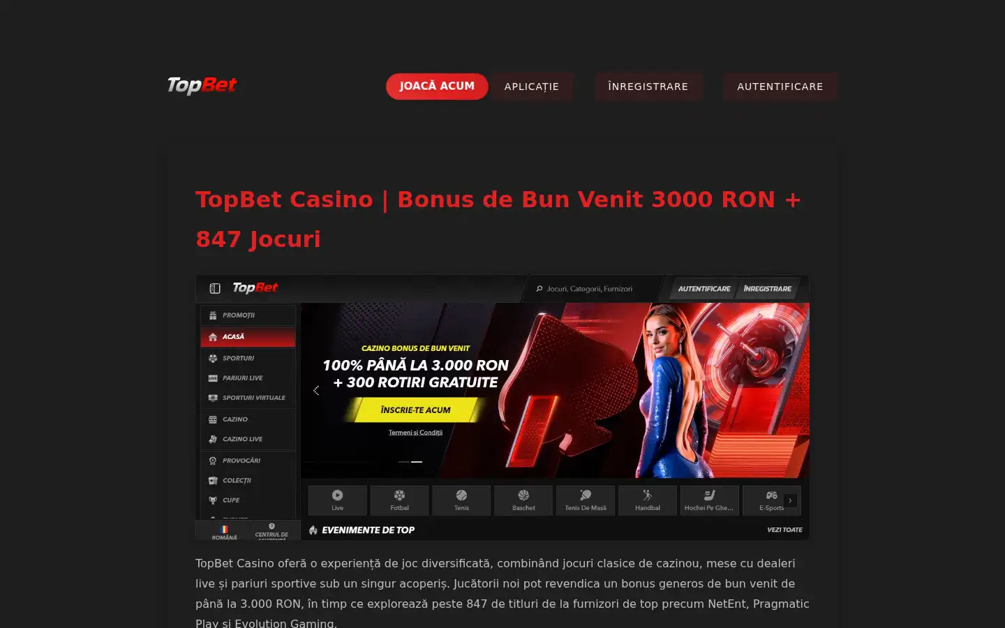 Screenshot of topbetcasino.ro