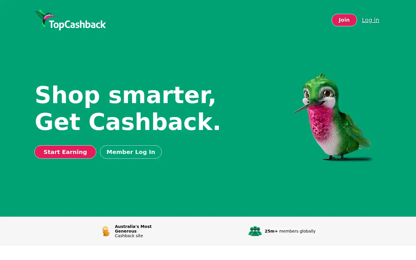 Screenshot of topcashback.com.au
