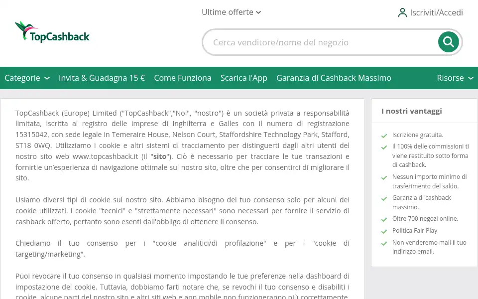 Screenshot of topcashback.it