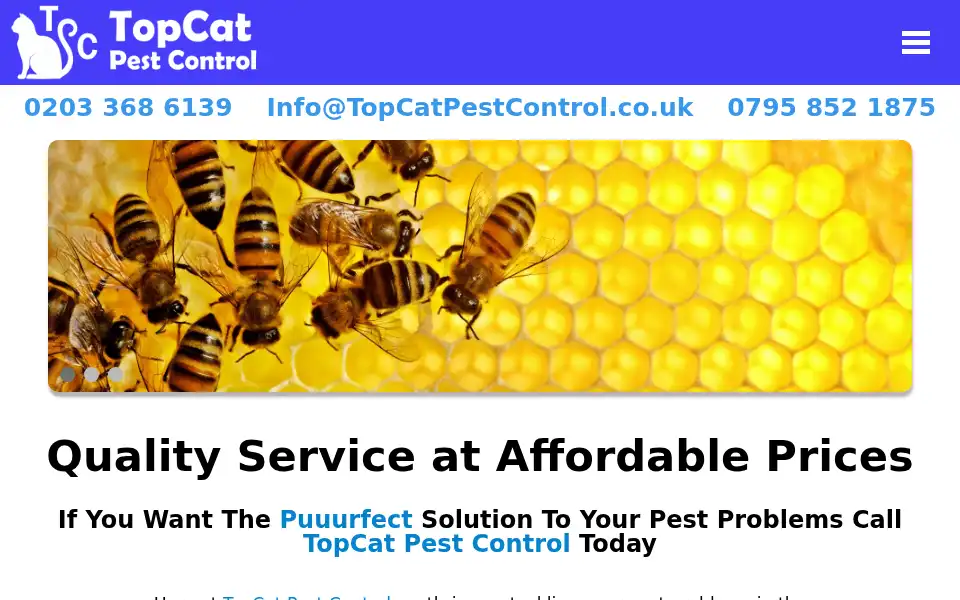 Screenshot of topcatpestcontrol.co.uk