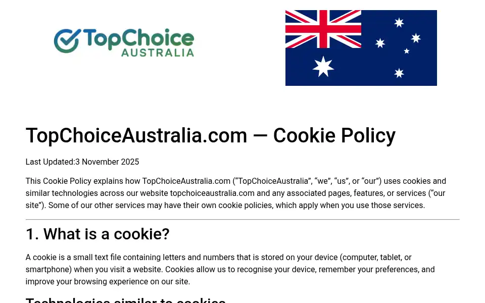 Screenshot of topchoiceaustralia.com
