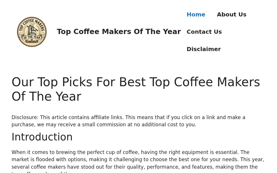 Screenshot of topcoffeemakersoftheyear.com