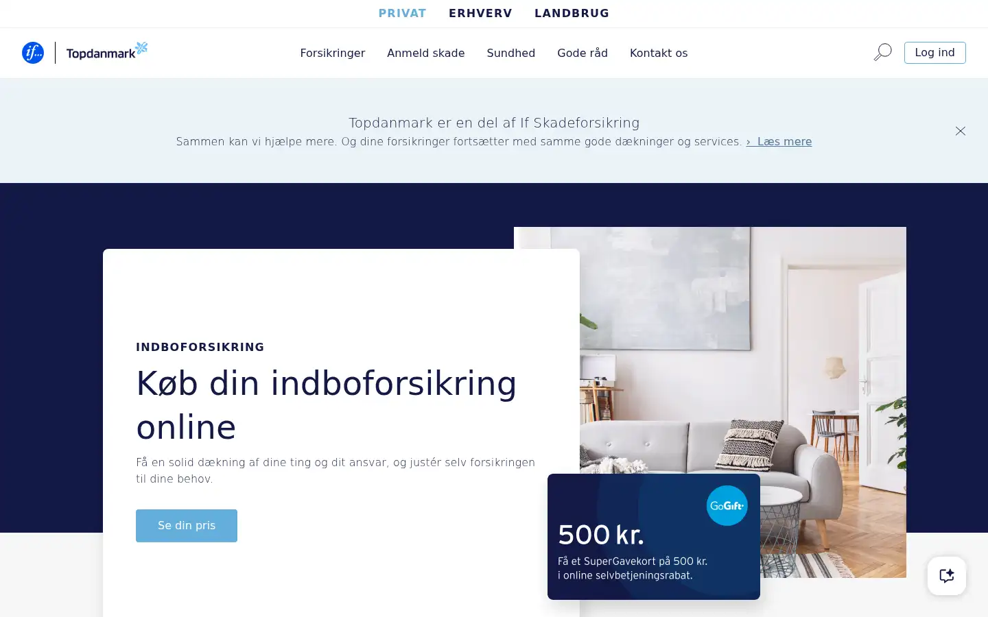Screenshot of topdanmark.dk