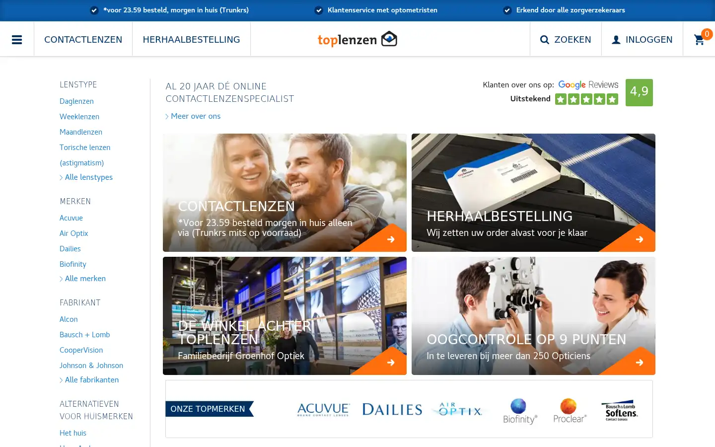 Screenshot of toplenzen.nl