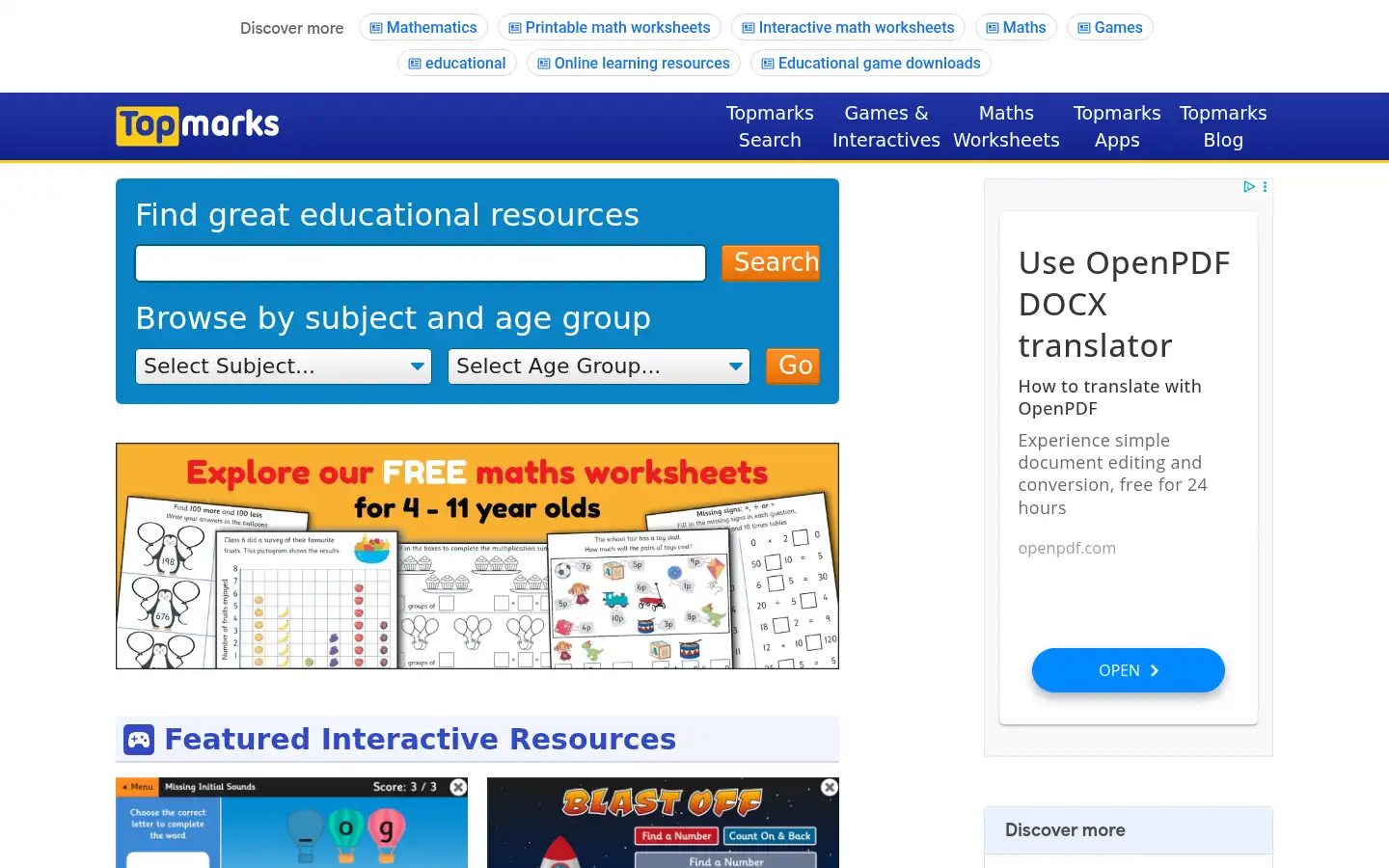 Screenshot of topmarks.co.uk