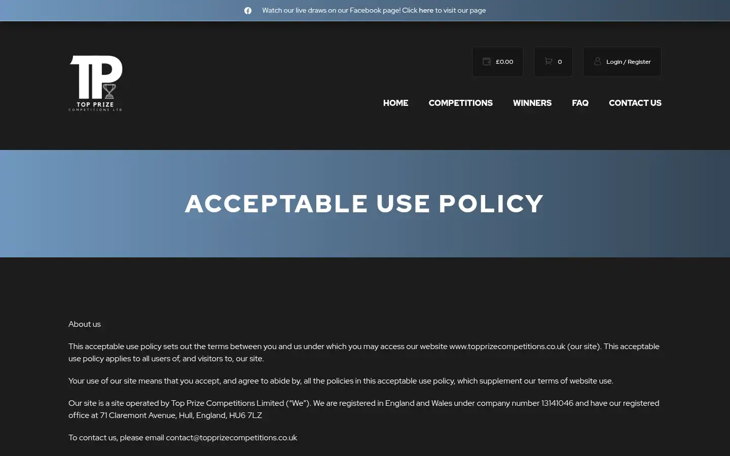 Screenshot of topprizecompetitions.co.uk