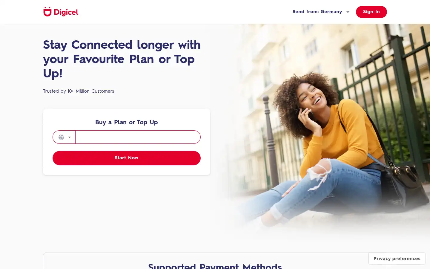 Screenshot of topup.digicelgroup.com