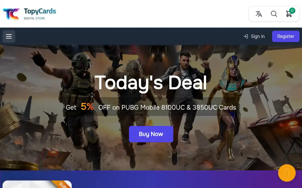 Screenshot of topycards.com