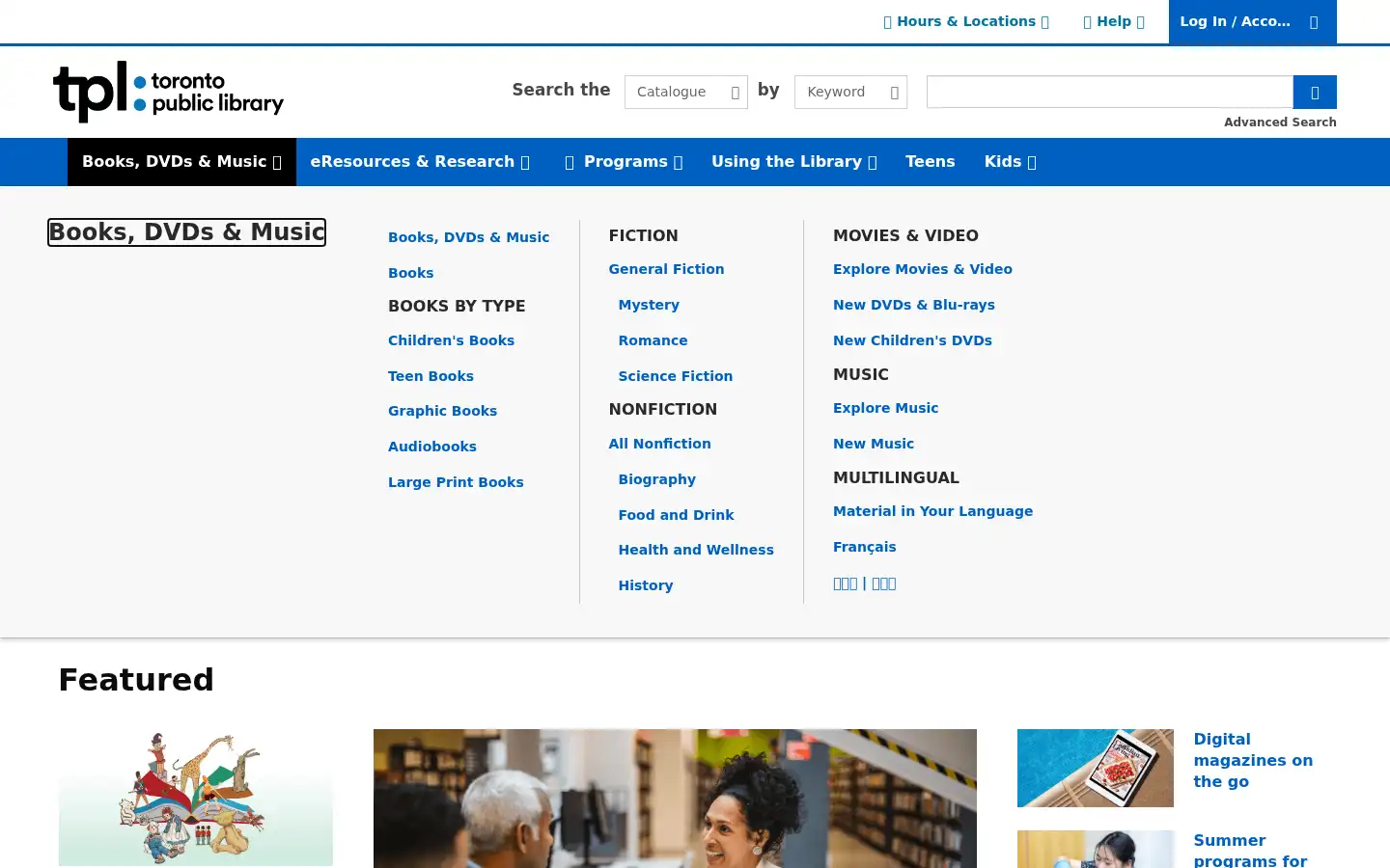 Screenshot of torontopubliclibrary.ca